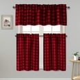 thumbnail image 1 of 3 Piece Semi Sheer Kitchen Curtains - Light Filtering Buffalo Plaid Tier and Valance Window Curtains Set, Black and Red, 52 W x 18 L (1 Panel) + 26 W x 24 L (2 Panels), 1 of 6