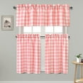 thumbnail image 1 of 3 Piece Semi Sheer Kitchen Curtains - Light Filtering Buffalo Plaid Tier and Valance Window Curtains Set, Pink and White, 52 W x 18 L (1 Panel) + 26 W x 24 L (2 Panels), 1 of 6