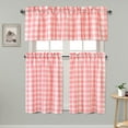 thumbnail image 1 of 3 Piece Semi Sheer Kitchen Curtains - Light Filtering Buffalo Plaid Tier and Valance Window Curtains Set, Pink and White, 52 W x 18 L (1 Panel) + 26 W x 24 L (2 Panels), 1 of 6