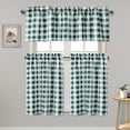 thumbnail image 1 of 3 Piece Semi Sheer Kitchen Curtains - Light Filtering Buffalo Plaid Tier and Valance Window Curtains Set, Forest Green and White, 1 of 6