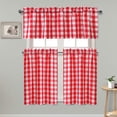 thumbnail image 1 of 3 Piece Semi Sheer Kitchen Curtains - Light Filtering Buffalo Plaid Tier and Valance Window Curtains Set, Red and White, 1 of 6