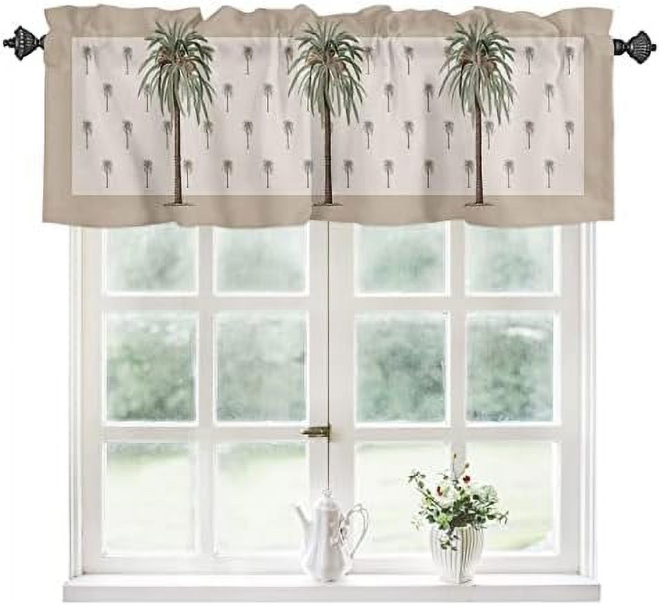 3 Piece Semi Sheer Kitchen Curtains Light Filtering Tropical Palm Tree