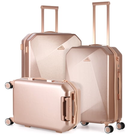 3-Piece Set (20/24/28) Suitcases Hardside Luggage with Spinner Wheels,Soft Rosegold