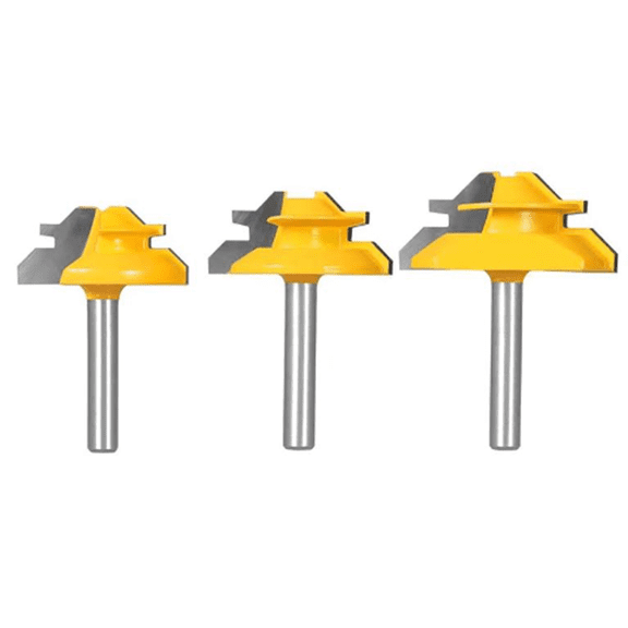 3-Piece Set 45 Degree Lock Miter Router Bit 1/4 Inch Shank, for 1/2, 5/8, 3/4 Cutting Height