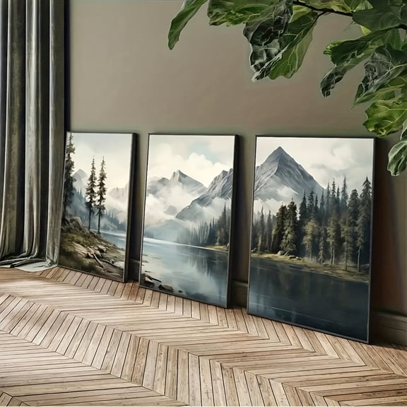 3-Piece Set Abstract Landscape Canvas Poster Vintage Scenery Wall Art Suitable for Living Room, Bedroom - Indoor Portrait Frameless Canvas Print Neutral Tone