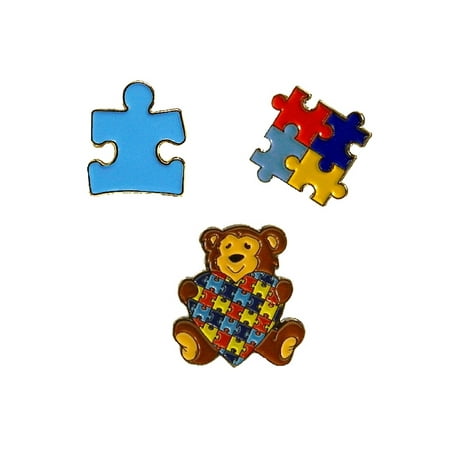3 Piece Set Autism Awareness Heart Colorful Puzzle Pieces Lapel Hat Pins 3P001