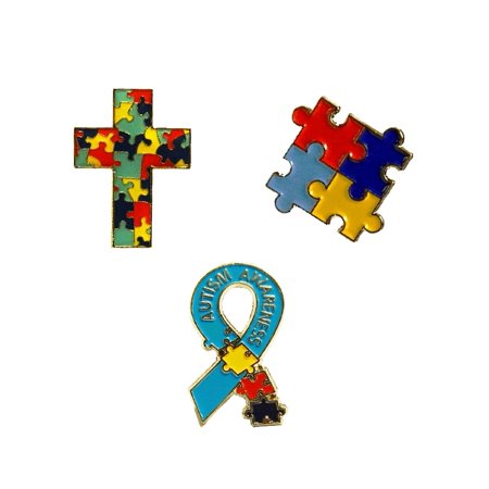3 Piece Set Autism Awareness Heart Colorful Puzzle Pieces Lapel Hat Pins 3P002