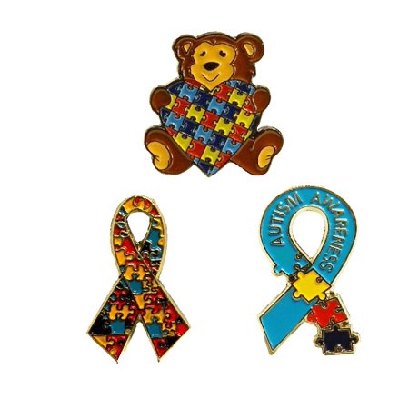 3 Piece Set Autism Awareness Heart Colorful Puzzle Pieces Lapel Hat Pins 3P015