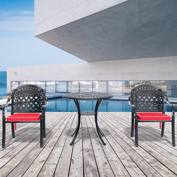 3-Piece Set, Black Color - Rust & Weather Resistant, Comfortable Seating - Garden & Outdoor Dining - Space Saving, All-weather Cushions Included