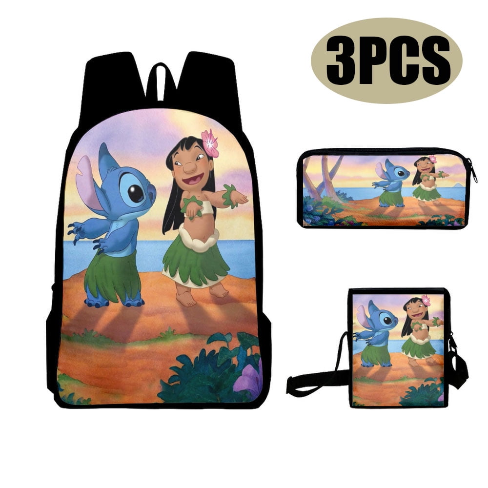 Disney Lilo & Stitch Girls 4 Piece Backpack Set, Flip Sequin 16 School Bag  with Front Zip Pocket, Blue
