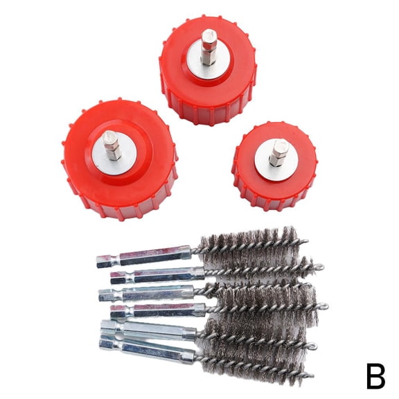 3 Piece Set Copper Pipe Cleaner 1/2 3/4 1,Metal Tube Cleaning Brush for Drill with Replaceable Brushes,Copper Pipe Reamer Plumbing Tools for Professional Plumbers