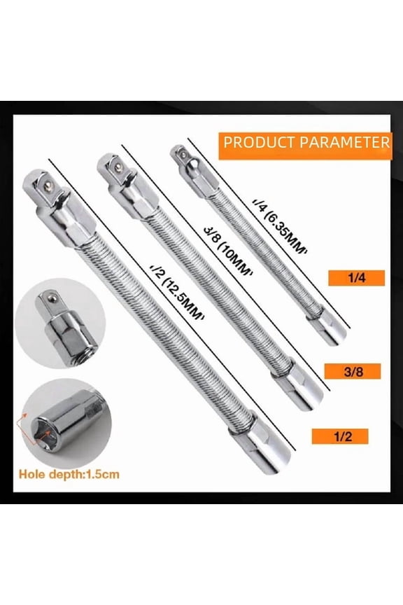 3-Piece Set Extension Socket Extension Rod Elastic Connector Universal Joint Flexible Shaft 1/2 1/4 3/8