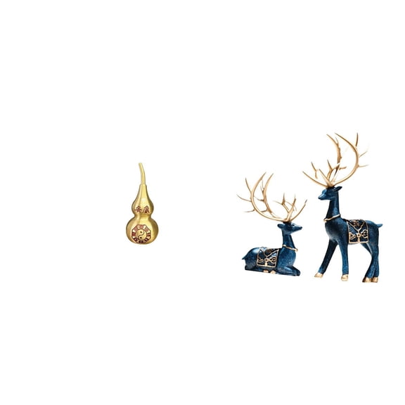 3 Piece Set Gourd Statue Deer Figurine Sea Turtle Sculpture Artistic Brass Resin Decor for Home Office Table