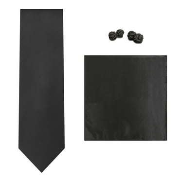 3 Piece Set: Jacob Alexander Men's Silk Blend Solid 2.5 inch Slim Width Neck Tie Pocket Square and Knots - Charcoal Gray