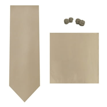 3 Piece Set: Jacob Alexander Men's Silk Blend Solid Regular Length Neck Tie Pocket Square and Knots - Biscotti