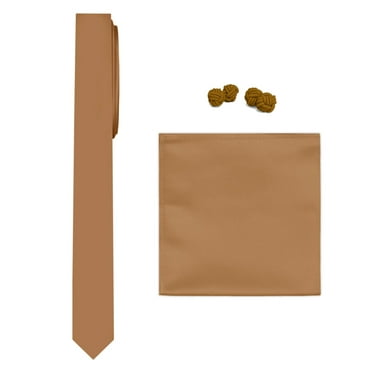3 Piece Set: Jacob Alexander Men's Solid Color 1.5 inch Ultra Skinny Neck Tie Pocket Square and Knots Copper Sundial