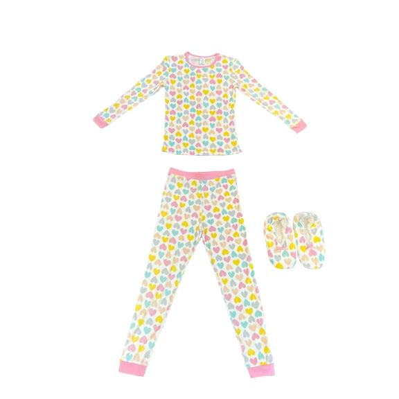 Modern Kids Girls Long Sleeve Pajama with Bonus Cozy Slipper 2-Piece Set, Sizes 4-16