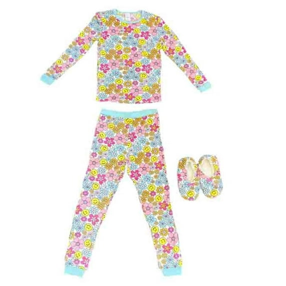 Modern Kids Girls Long Sleeve Pajama with Bonus Cozy Slipper 2-Piece Set, Sizes 4-16