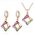 thumbnail image 1 of 3 Piece Set Multicolor Crystal Open Square Earring Pendant Necklace Choker Jewelry-453, 1 of 6