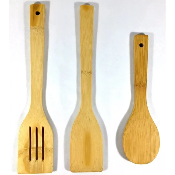 3 Piece Set Of Bamboo Kitchen Cooking Utensils Tools Spoon Spatula Wooden B-3023
