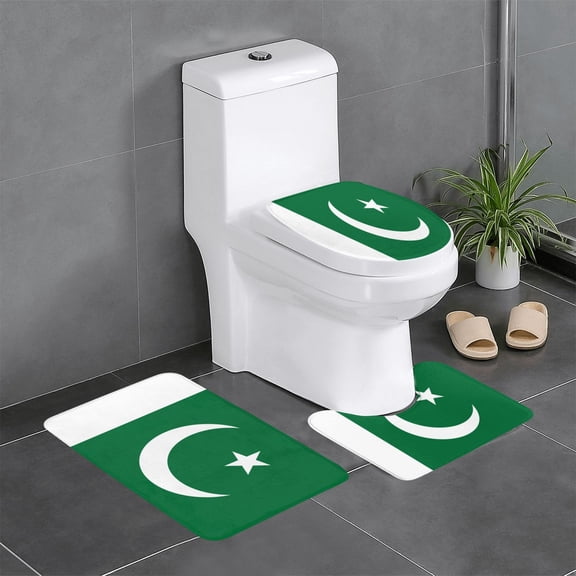3-Piece Set Of Non-Slip Water Absorbent Bathroom Mats Washable Microfiber Bathroom Mat Set Flag Pakistan