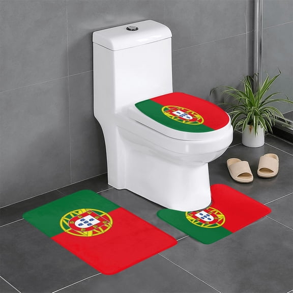 3-Piece Set Of Non-Slip Water Absorbent Bathroom Mats Washable Microfiber Bathroom Mat Set Flag Portugal Vector Accurate Dimensions Element