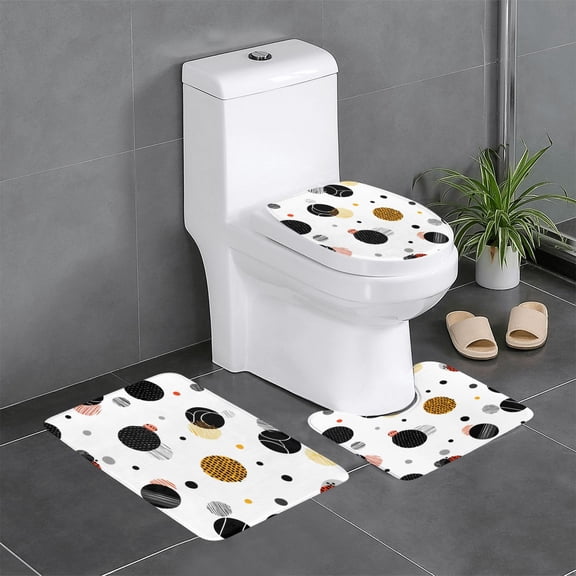 3-Piece Set Of Non-Slip Water Absorbent Bathroom Mats Washable Microfiber Bathroom Mat Set Geometric Sports Balls Minimalist Vector White Background