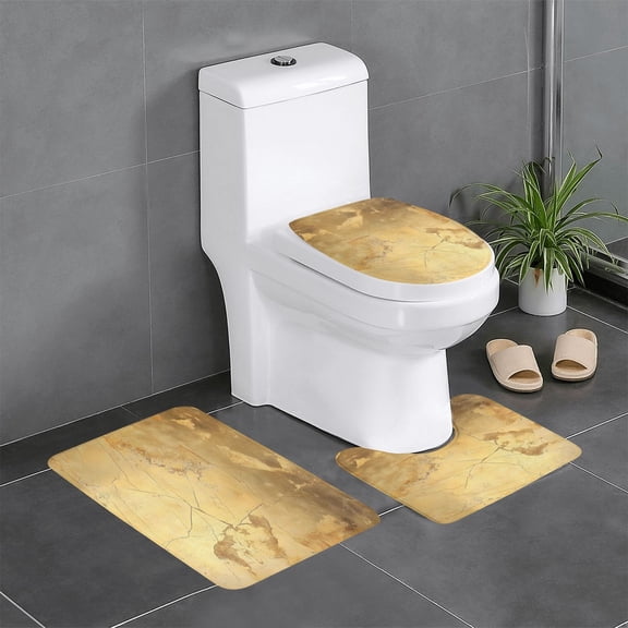 3-Piece Set Of Non-Slip Water Absorbent Bathroom Mats Washable Microfiber Bathroom Mat Set Gold Marble_3