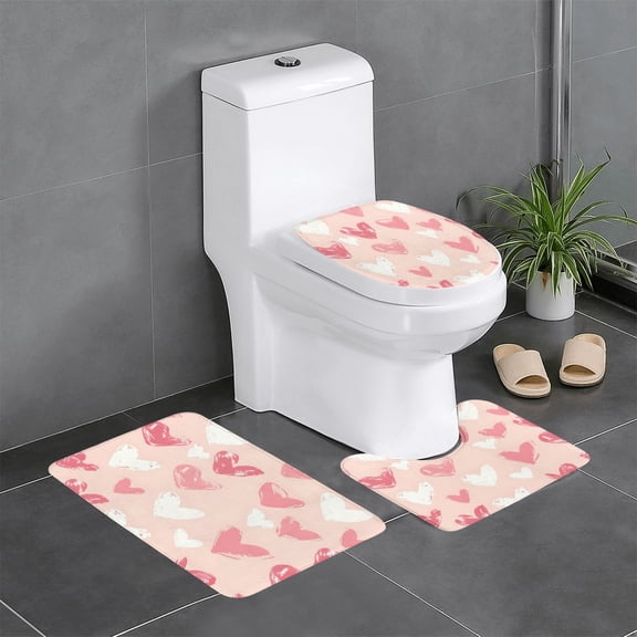 3-Piece Set Of Non-Slip Water Absorbent Bathroom Mats Washable Microfiber Bathroom Mat Set Happy Mother'S Day Overlapping Hearts