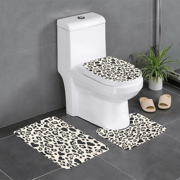 3-Piece Set Of Non-Slip Water Absorbent Bathroom Mats Washable Microfiber Bathroom Mat Set Leopard Print Pattern White And Black_2