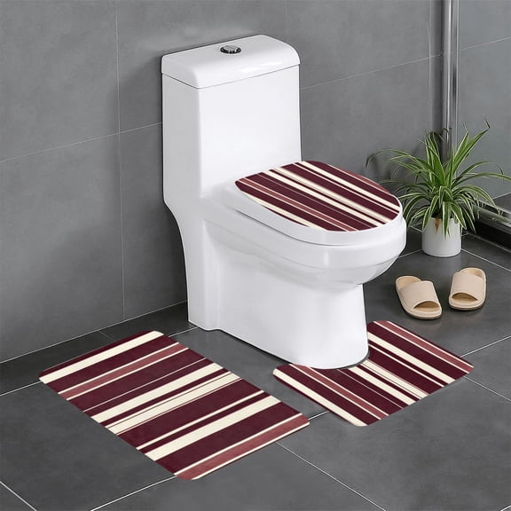 3-Piece Set Of Non-Slip Water Absorbent Bathroom Mats Washable Microfiber Bathroom Mat Set Maroon Stripe_4