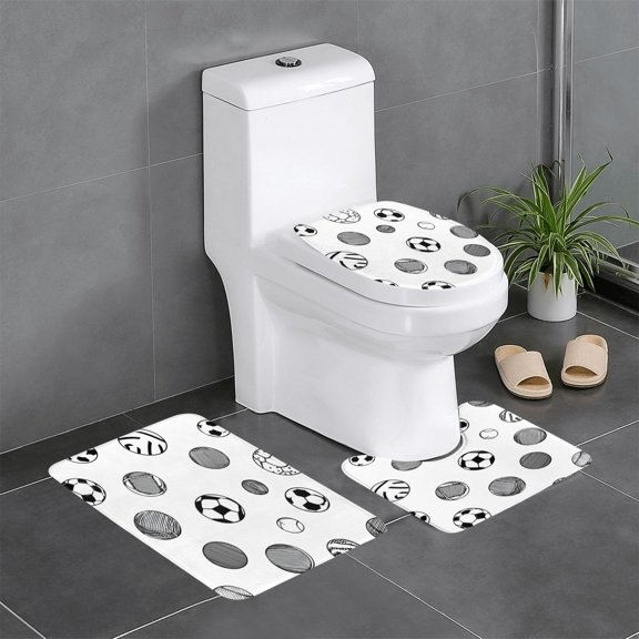 3-Piece Set Of Non-Slip Water Absorbent Bathroom Mats Washable Microfiber Bathroom Mat Set Minimalist Vector Geometric Sports Balls