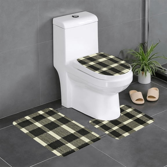 3-Piece Set Of Non-Slip Water Absorbent Bathroom Mats Washable Microfiber Bathroom Mat Set Olive Houndstooth Buffalo Plaid Tartan Check Scotland_3