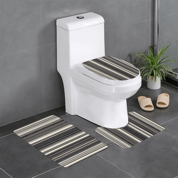 3-Piece Set Of Non-Slip Water Absorbent Bathroom Mats Washable Microfiber Bathroom Mat Set Pale Violet Grey Stripe_1
