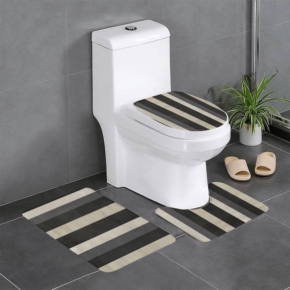 3-Piece Set Of Non-Slip Water Absorbent Bathroom Mats Washable Microfiber Bathroom Mat Set Pale Violet Grey Stripe_2