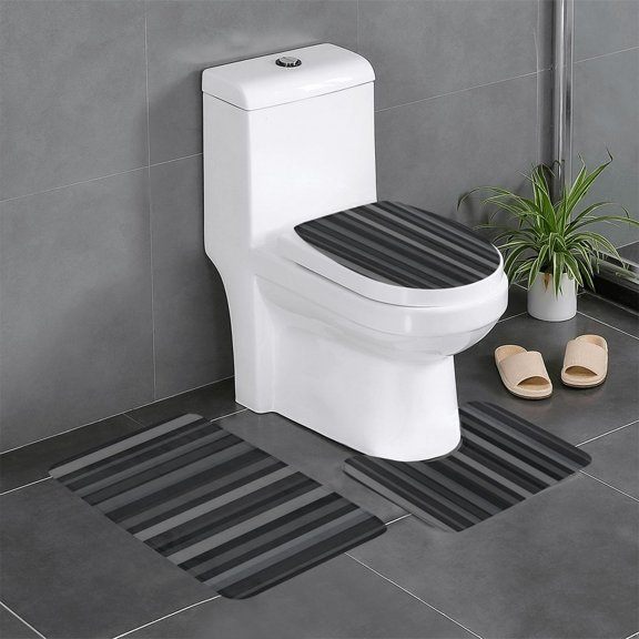 3-Piece Set Of Non-Slip Water Absorbent Bathroom Mats Washable Microfiber Bathroom Mat Set Pale Violet Grey Stripe_3
