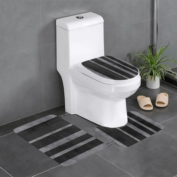 3-Piece Set Of Non-Slip Water Absorbent Bathroom Mats Washable Microfiber Bathroom Mat Set Pale Violet Grey Stripe_4
