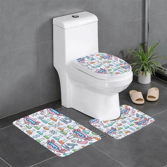 3-Piece Set Of Non-Slip Water Absorbent Bathroom Mats Washable Microfiber Bathroom Mat Set Science Lab Axolotls - Educational Play