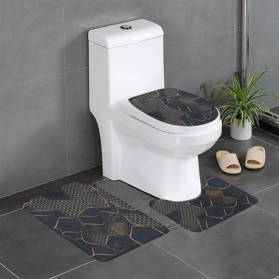 3-Piece Set Of Non-Slip Water Absorbent Bathroom Mats Washable Microfiber Bathroom Mat Set Snake Skin Print Style Doderblue_1