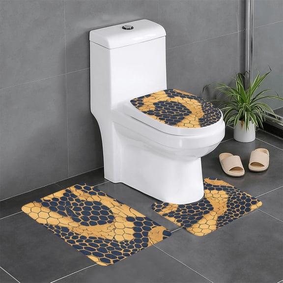 3-Piece Set Of Non-Slip Water Absorbent Bathroom Mats Washable Microfiber Bathroom Mat Set Snake Skin Print Style Doderblue_3