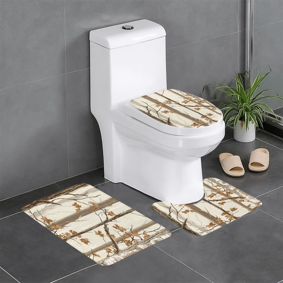 3-Piece Set Of Non-Slip Water Absorbent Bathroom Mats Washable Microfiber Bathroom Mat Set Woods Camouflage Tan_4