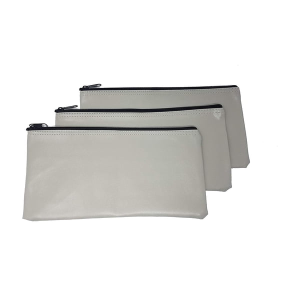 3 Piece Set PM Company Security Bank Deposit Bag / Utility Zipper Coin Bag / Pouch Safe Money Organizer Bag / 11 X 5.5 Inches (FREE RETURN) (BANK BAG-PACK OF 3 - Grey)