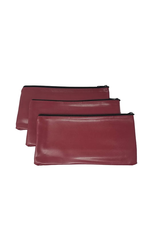 3 Piece Set PM Company Security Bank Deposit Bag / Utility Zipper Coin Bag / Pouch Safe Money Organizer Bag / 11 X 5.5 Inches (FREE RETURN) (BANK BAG-PACK OF 3 - Maroon)