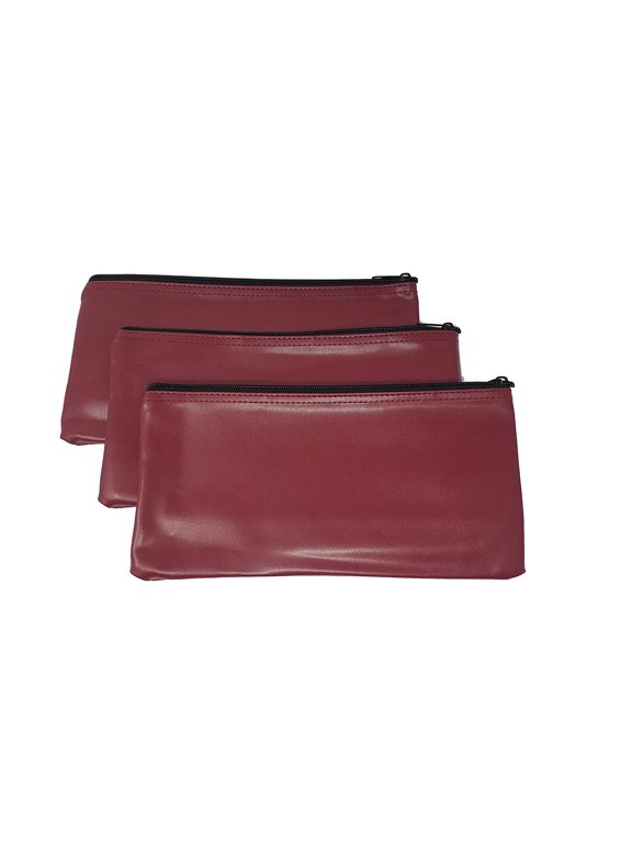 3 Piece Set PM Company Security Bank Deposit Bag / Utility Zipper Coin Bag / Pouch Safe Money Organizer Bag / 11 X 5.5 Inches (FREE RETURN) (BANK BAG-PACK OF 3 - Maroon)