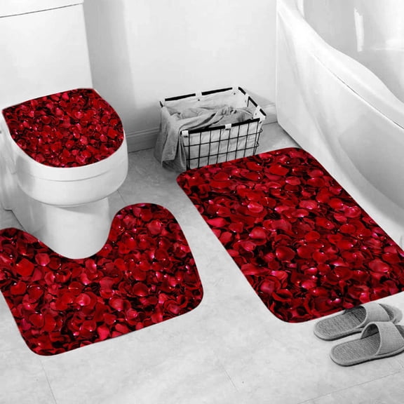 3 Piece Set Red Bathroom Rugs Toilet Mats Soft Absorbent Non-Slip Backing Mat Memory Foam Rug
