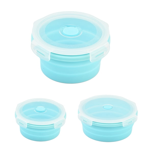 3-Piece Set of Round Flexible Food Containers for Lunch Storage, Outdoor Camping Tableware, Household Expandable Microwave and Refrigerator Safe Freshness Keepers, Collapsible Bento Boxes