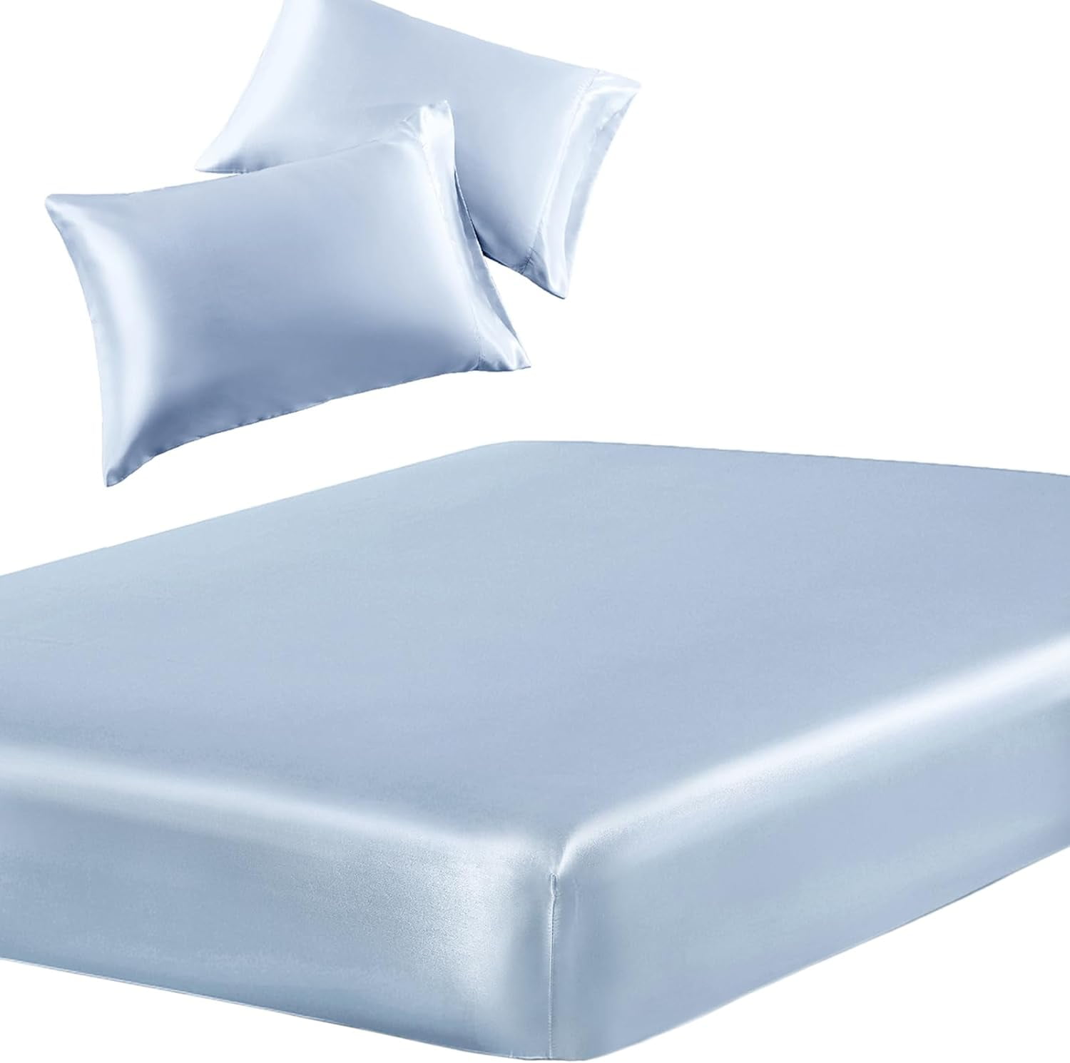 3-Piece Set Satin Twin Fitted Sheet & 2 Pillowcase, Purple Silky Soft ...