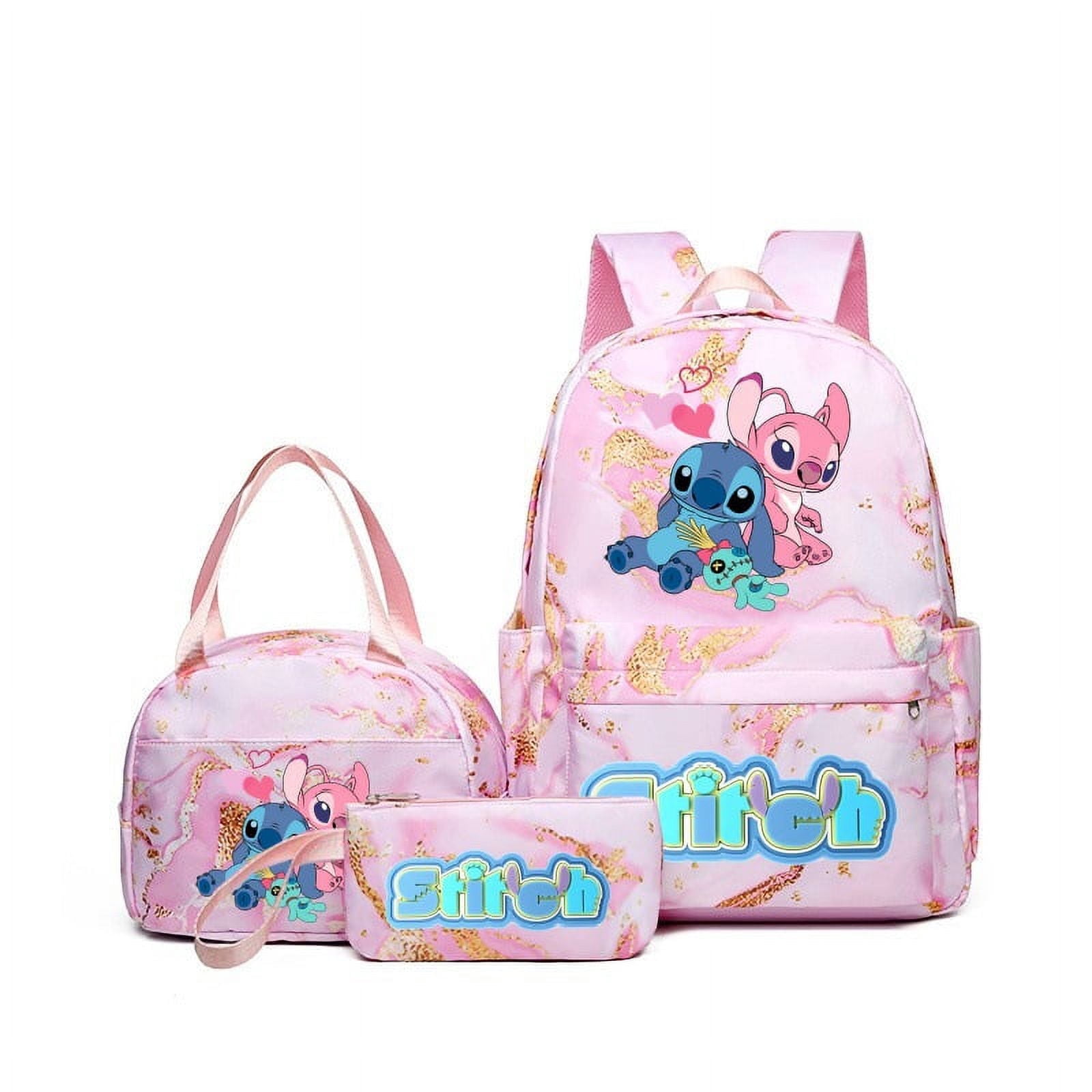 3-Piece Set Stitch Backpack with Lunch Box Pencil Case Set Kawaii Large ...