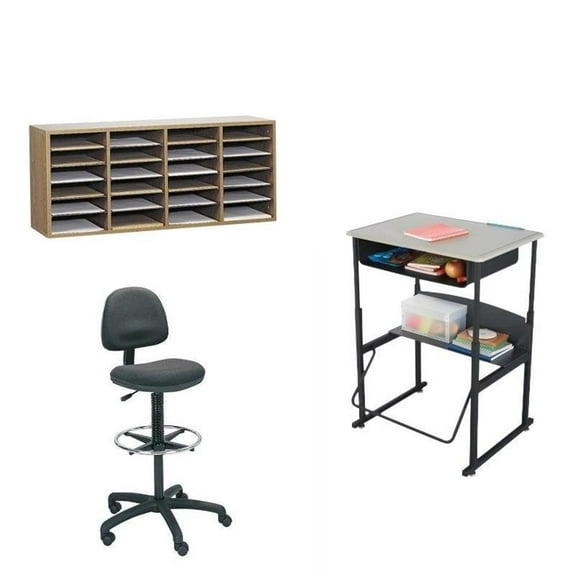 3 Piece Set Student Desk with Book Box and File Organizer and Chair