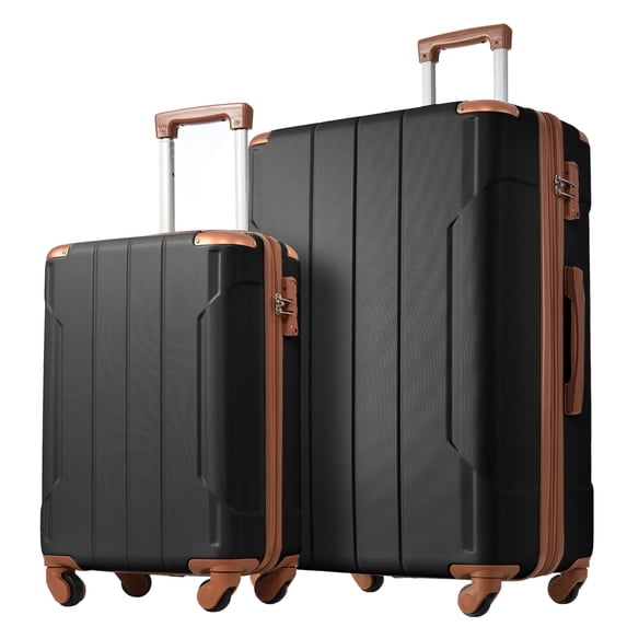 3 Piece Set Suitcase, Expandable Lightweight Hardside Travel Suitcase with Spinner Wheels and TSA Lock, Carry On Luggage Suitcase with Adjustable Telescoping Handle, Black Brown